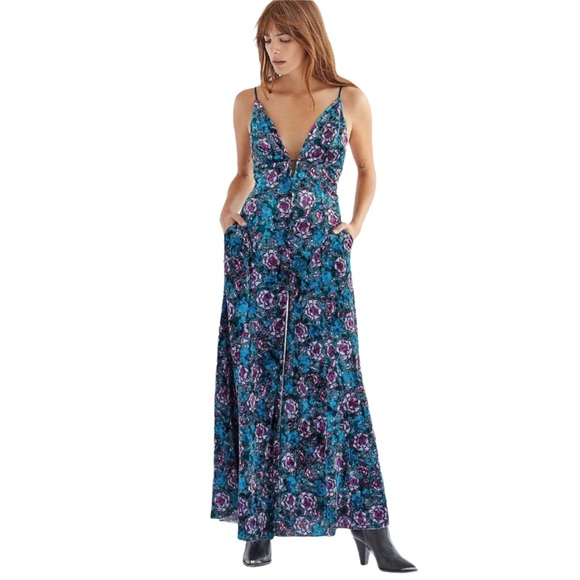 Free People Pants - Free People Jumpsuit Volcano Floral Velvet Wide Leg NWT S